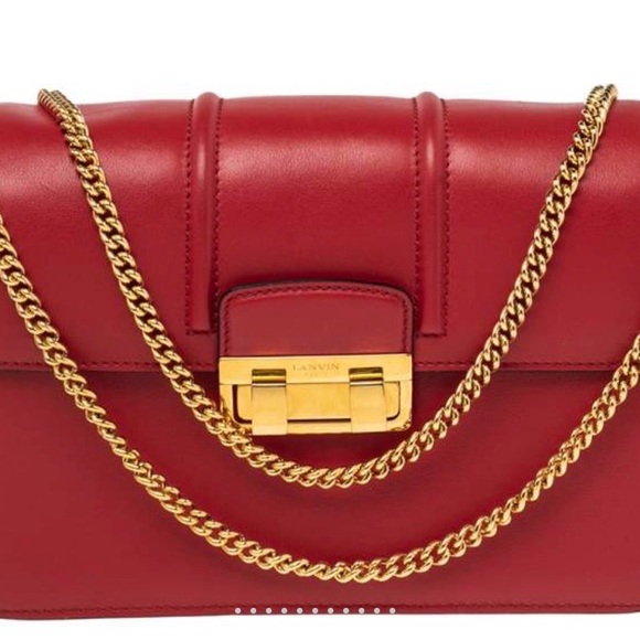 Lanvin Handbags - Lanvin Jiji-Crimson Leather Shoulder Bag with Gold Chain